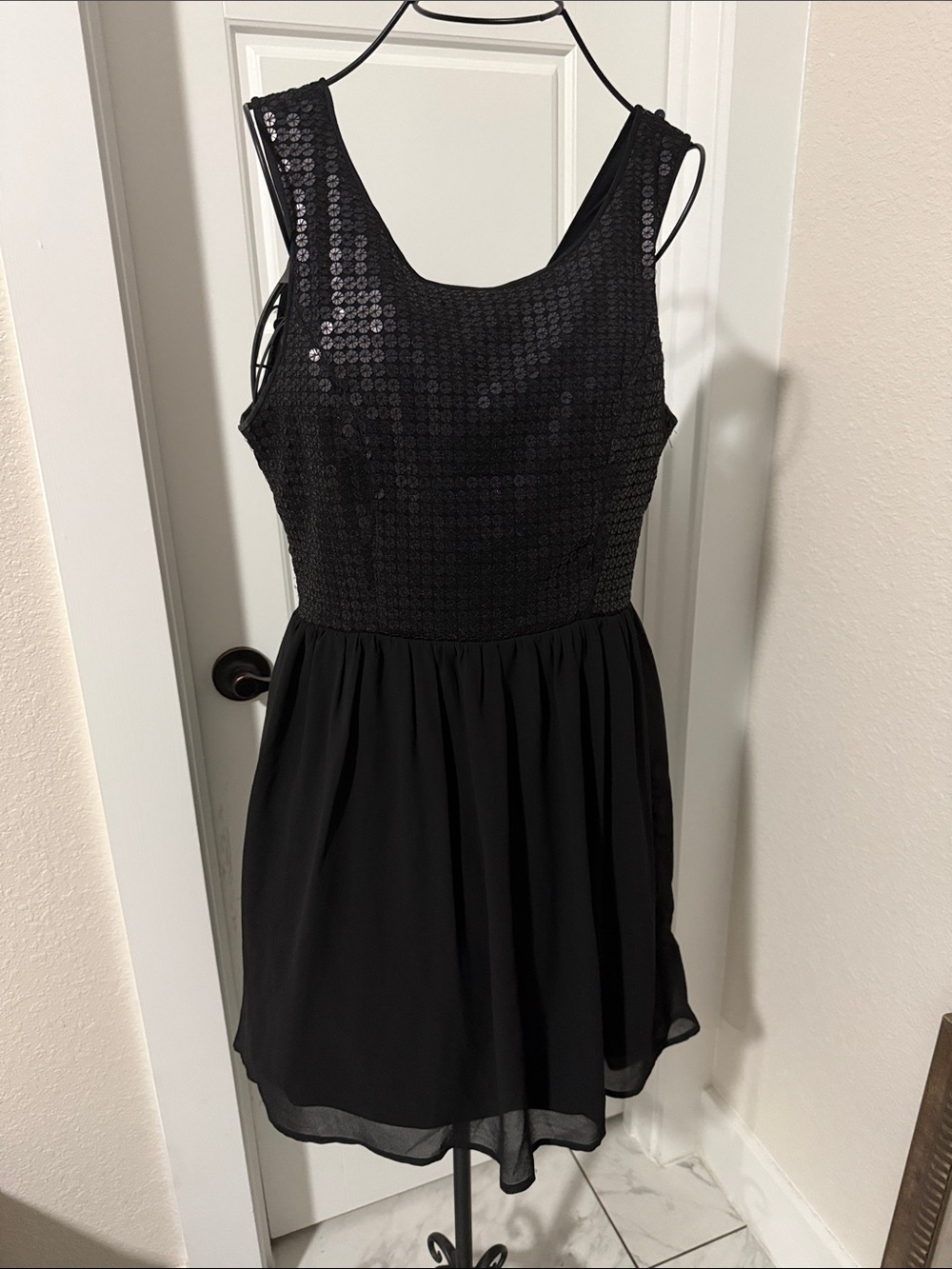 Alya Black Sequin Bodice Mini Dress
